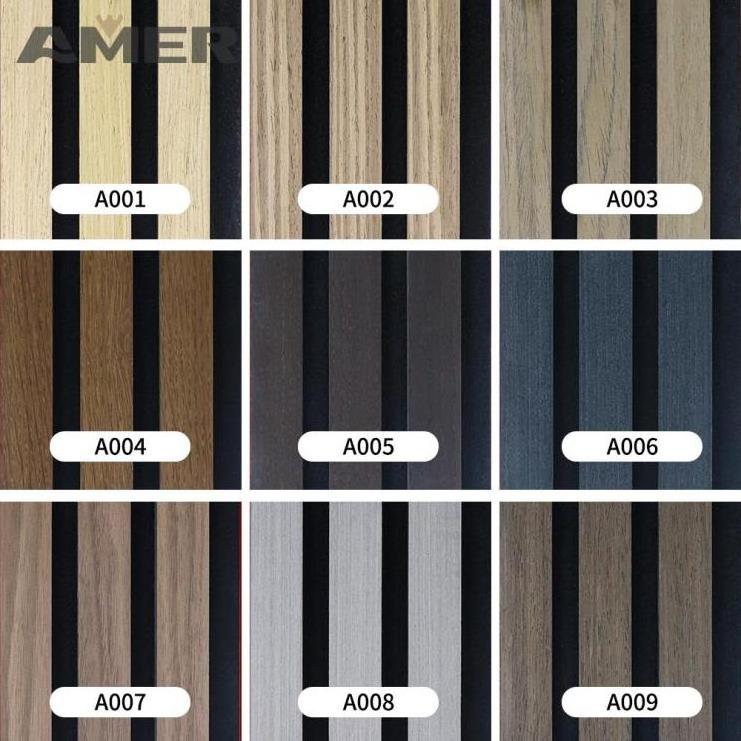 Amer  gray wood textured accent portable wooden panels pet mdf  acoustic slat wall wood panel 4 x 8 design art 2.5 meter