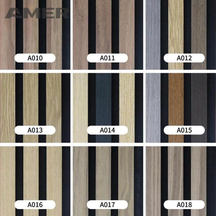 Amer  gray wood textured accent portable wooden panels pet mdf  acoustic slat wall wood panel 4 x 8 design art 2.5 meter