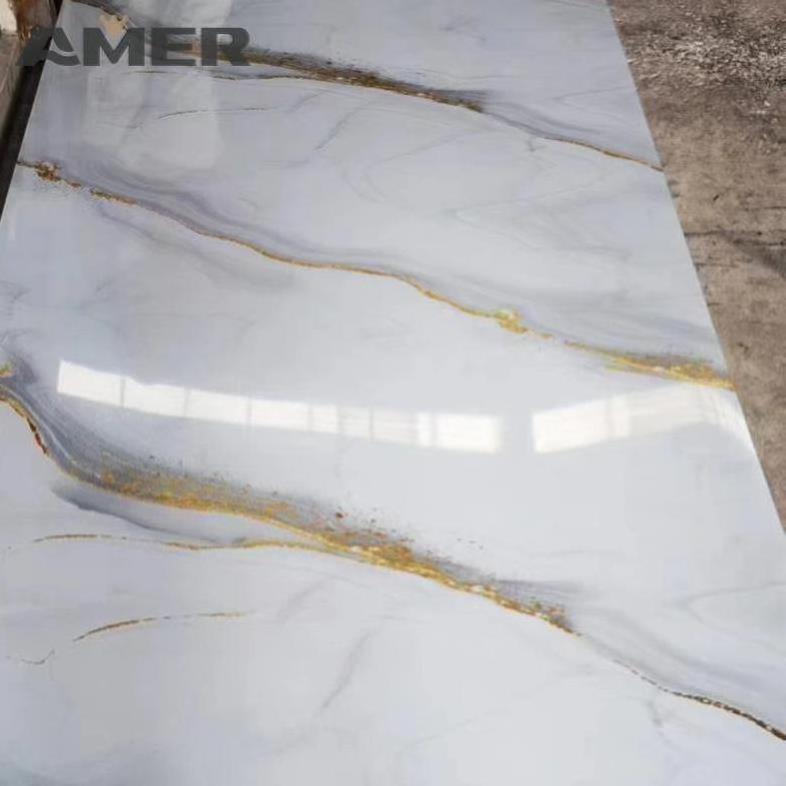 Amer factory price oem 1220*2440mm pvc marble wall panel peel and stick