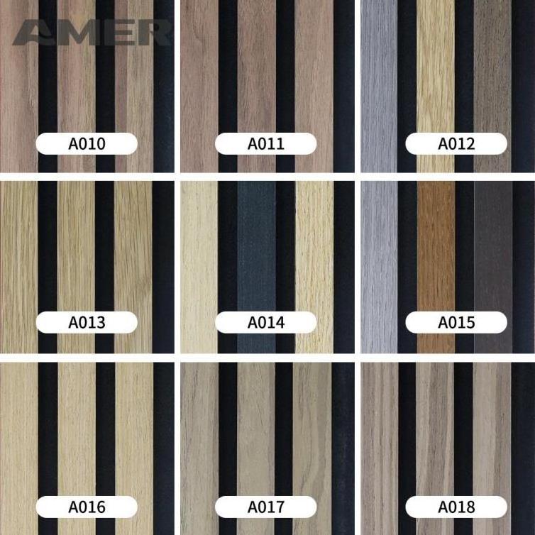 AMER polyester Eco-friendly Slat Wood Wall Acoustic Natural Slotted Acoustic Wall Panels Acoustic Wall Panels Black White