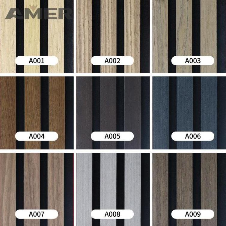 AMER polyester Eco-friendly Slat Wood Wall Acoustic Natural Slotted Acoustic Wall Panels Acoustic Wall Panels Black White