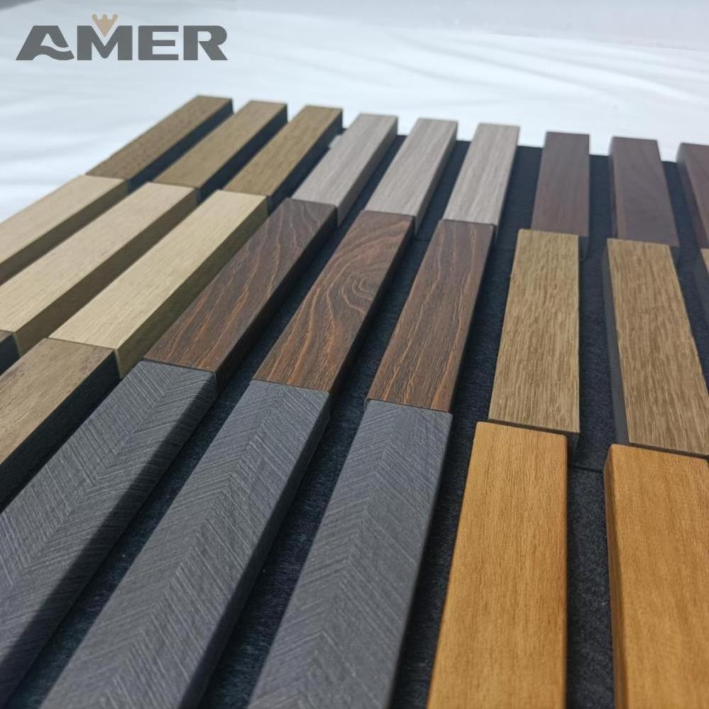 AMER polyester Art Acoustic Panels Soundproof Wall Panels Soundproofing Grooved Wooden Acoustic Wall Panel