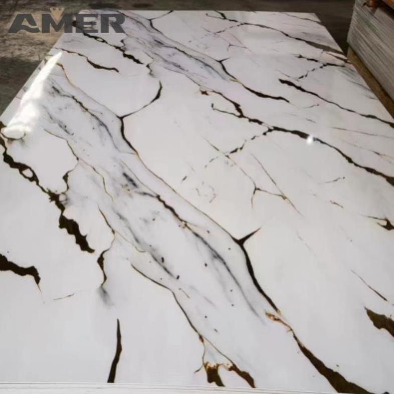 Amer factory price oem 1220*2440mm waterproof uv marble board pvc wall panel