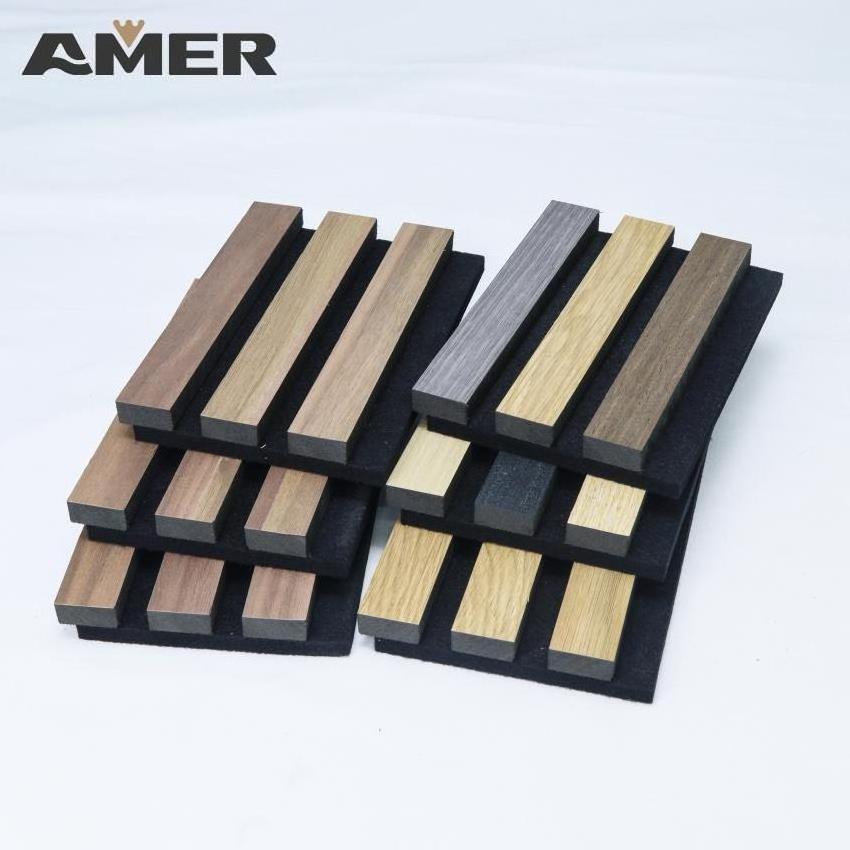 AMER polyester Art Acoustic Panels Soundproof Wall Panels Soundproofing Grooved Wooden Acoustic Wall Panel