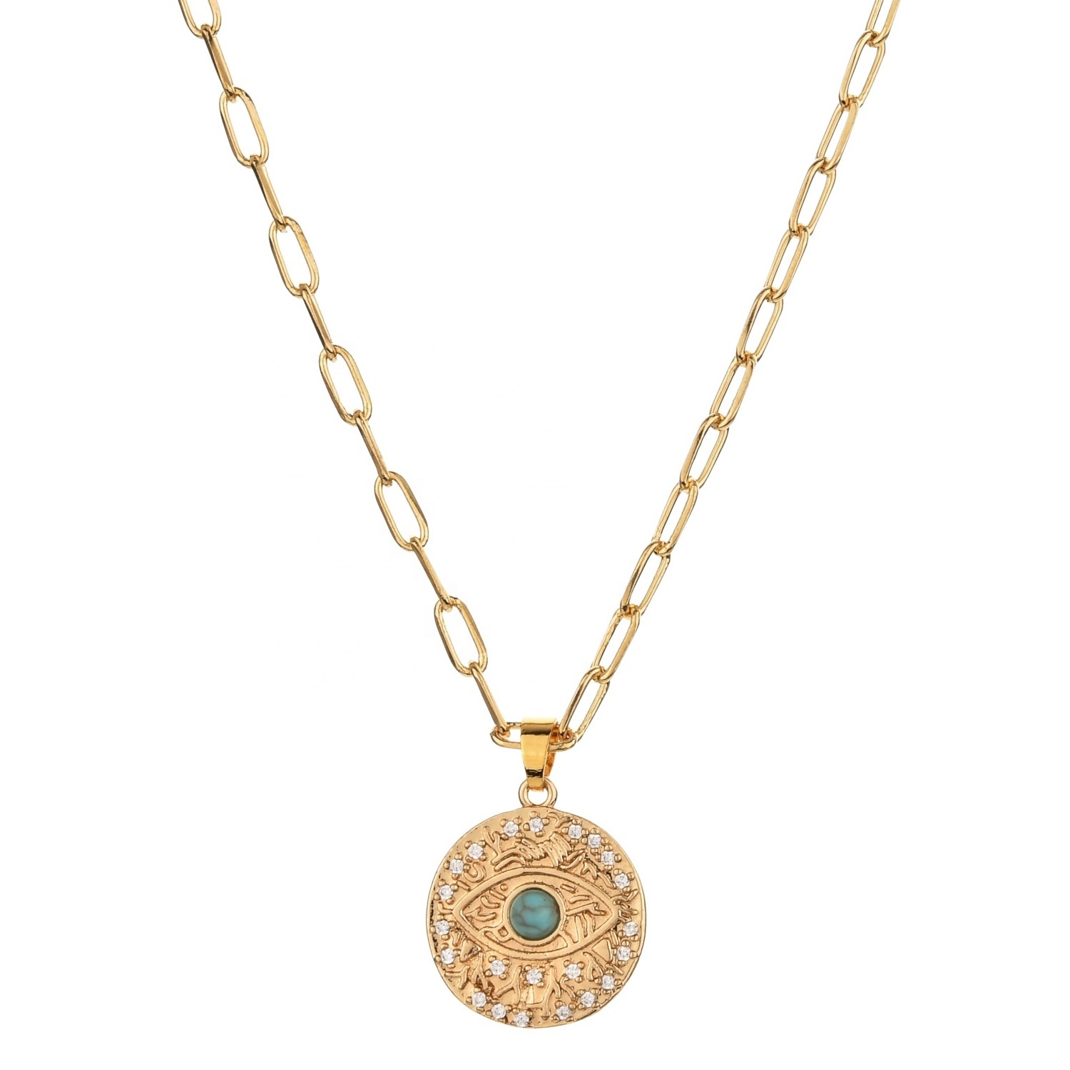 PUSHI new gold medal moon and star OT buckle pendant necklace clavicle chain jewelry women