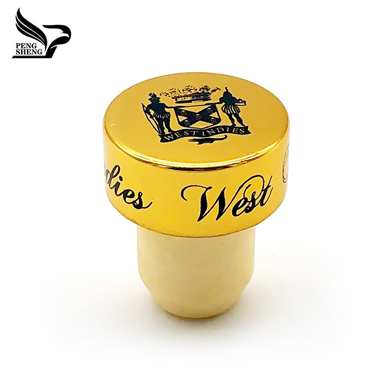 customized Golden-black logo aluminum cap cork stoppers decorative high polymer engraved wine stopper