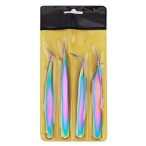 Nice Packing Eyelash Tweezers Eyebrow Clamp Beauty Nail tweezers Stainless Steel Color Titanium Gold Feather Clip set of 4pcs