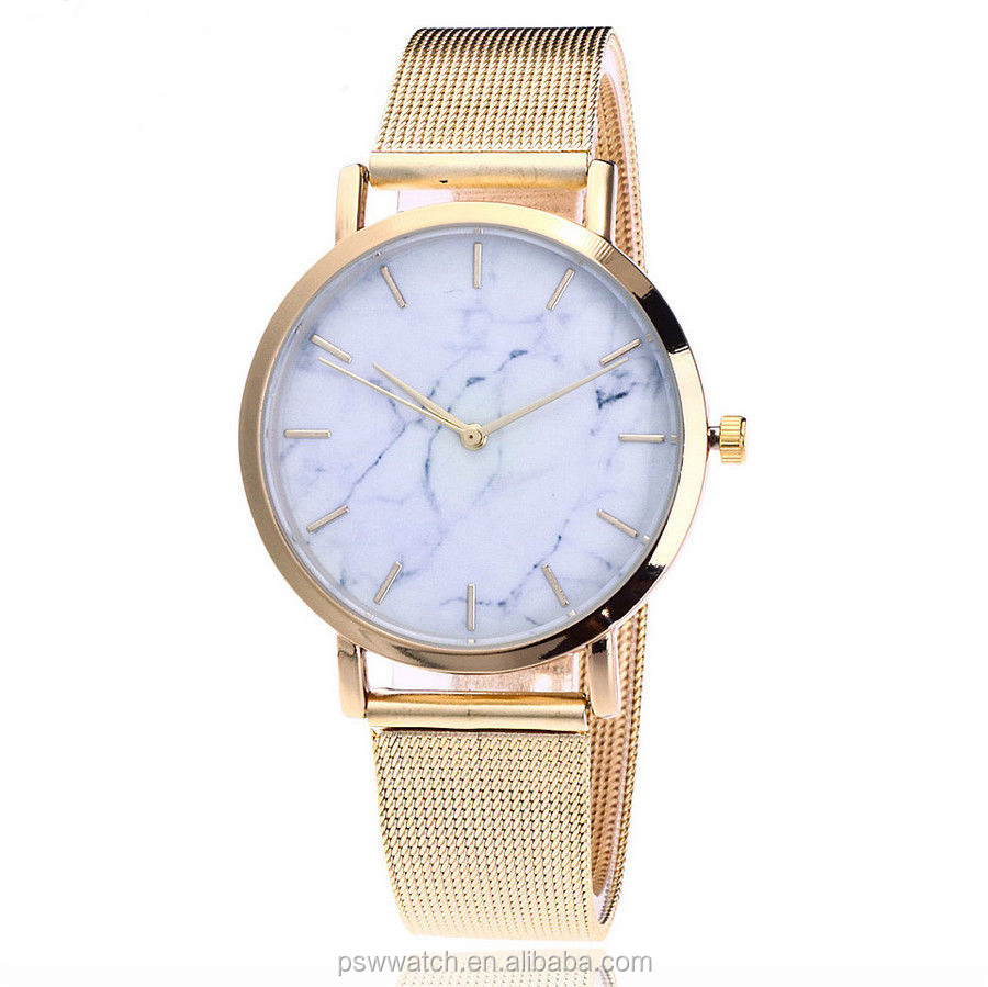 Stainless Steel Back Water Resistant Mesh Band Marble Watch Ladies