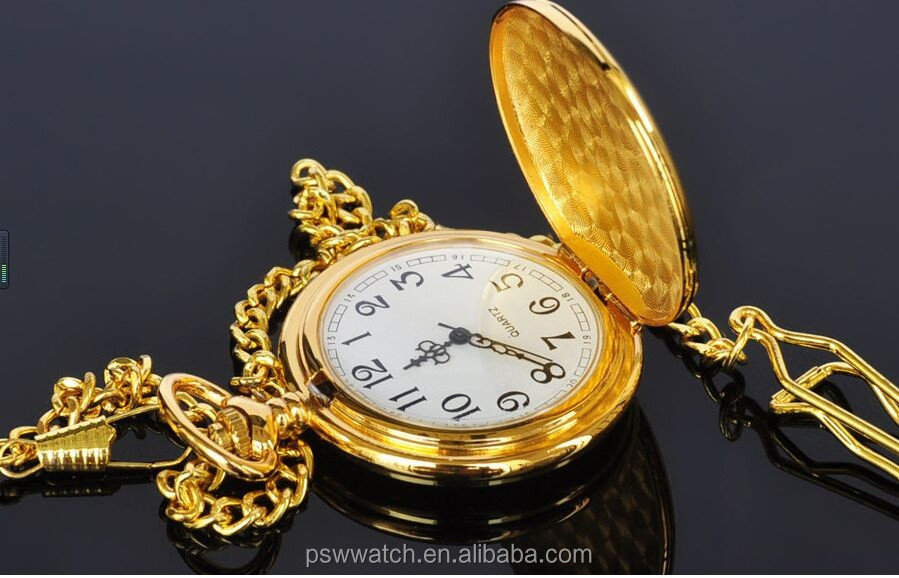 Fashion gold face chain cheap pocket watch japan movt quartz regal western pocket watch