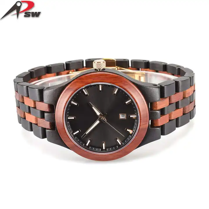 Elegant black sandal combined red sandal wooden watch for men japan movement chronograph men time pieces