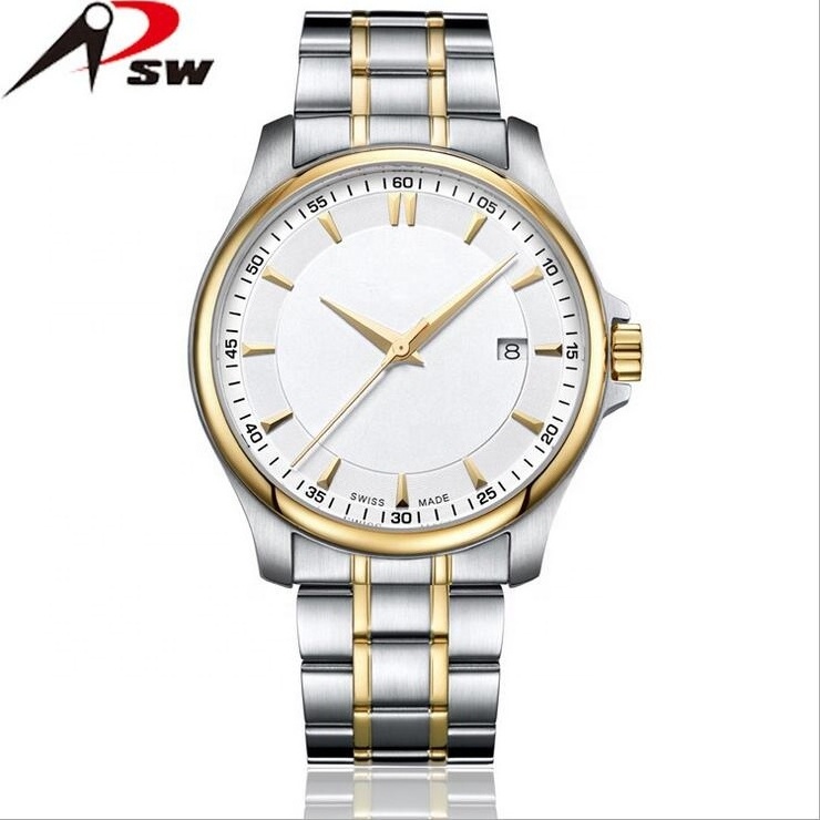 Luxury Sapphire Crystal Glass Switzerland Quartz Movt Men Stainless Steel Watches