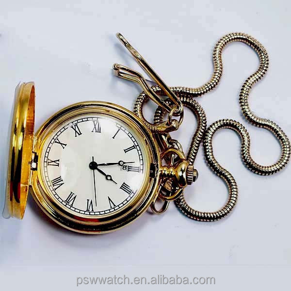 Fashion gold face chain cheap pocket watch japan movt quartz regal western pocket watch