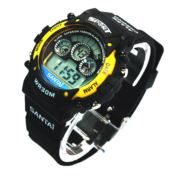 Customized silicone strap watch waterproof 3ATM sport style watches men chronograph function cheap LED display for boy