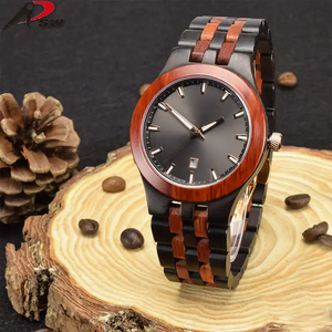 Elegant black sandal combined red sandal wooden watch for men japan movement chronograph men time pieces