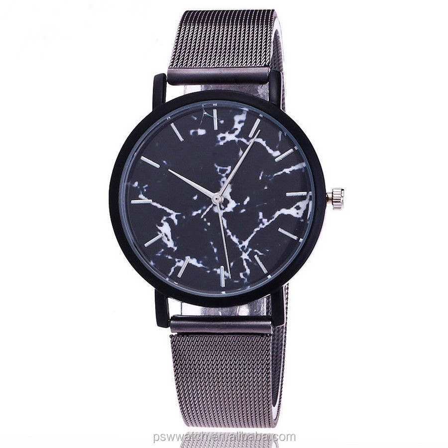 Stainless Steel Back Water Resistant Mesh Band Marble Watch Ladies