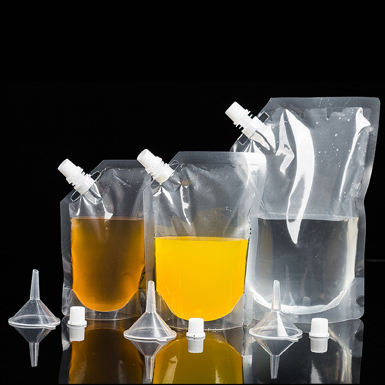 Free Sample Food Grade Plastic Beverage Packaging 250ML 500ML Transparent Stand Up Clear Drink pouches Spout Pouch Bag