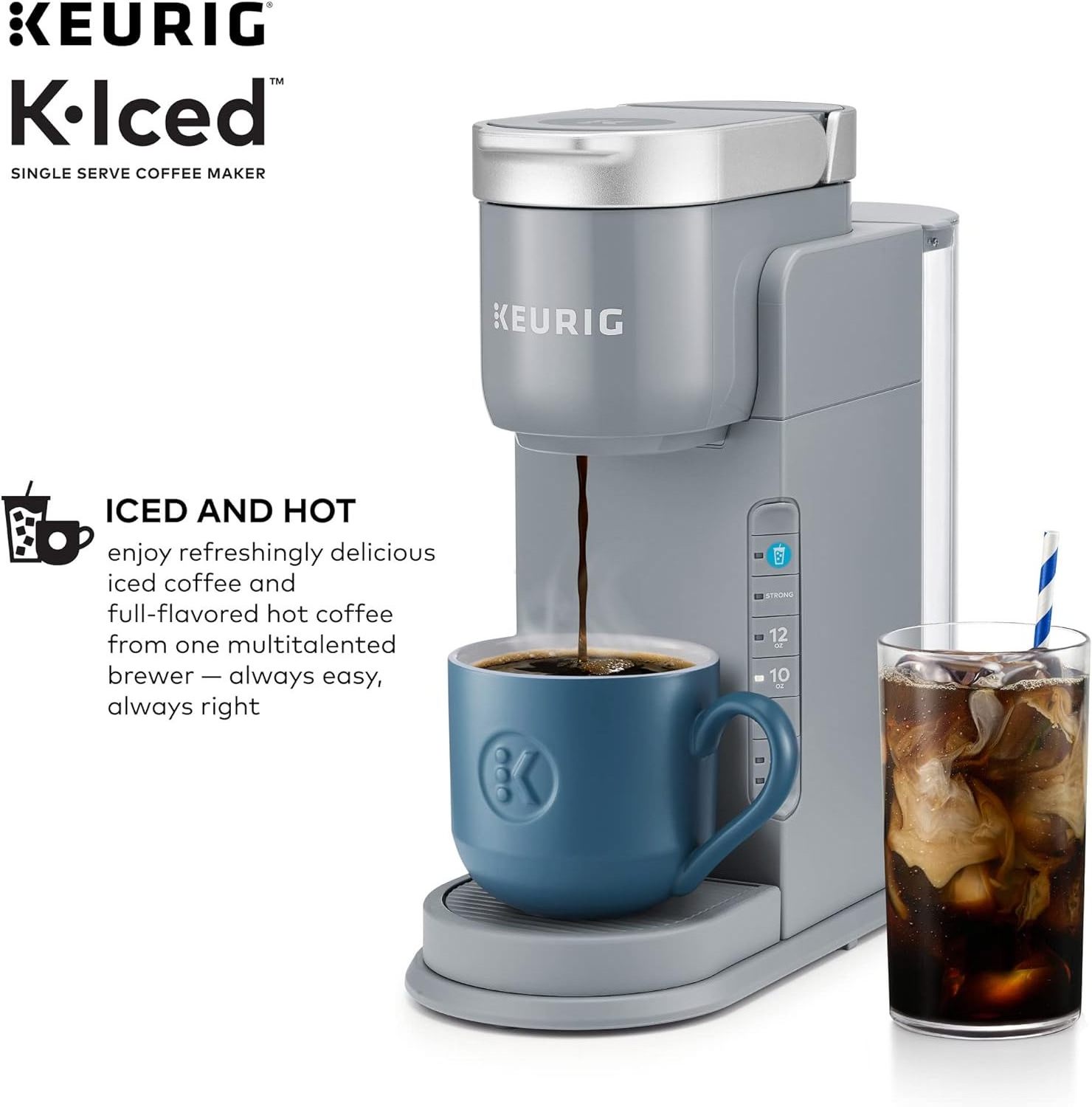 BEST SELLER K-Iced Single Serve Coffee Maker - Brews Hot and Cold - Gray