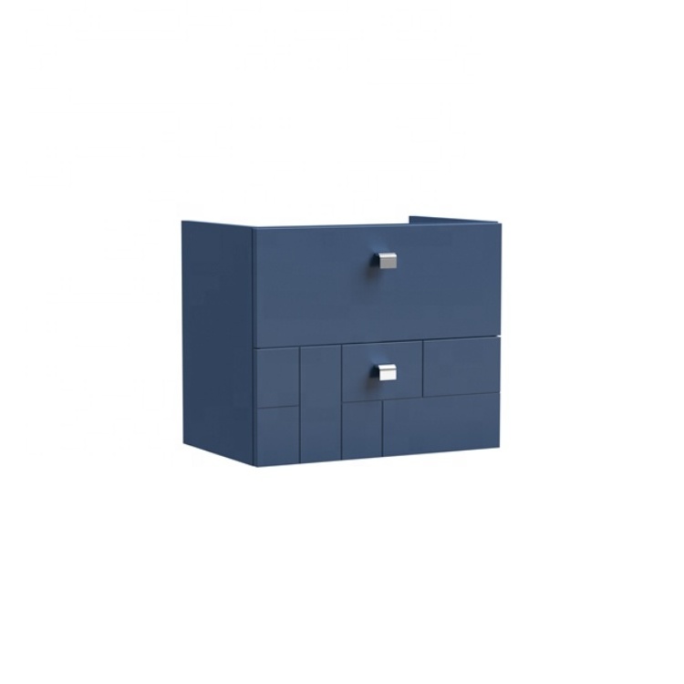 PTB Modern Block Panel 600 Two Drawer Satin Blue Bathroom Wall Hung Cabinet Vanity Furniture