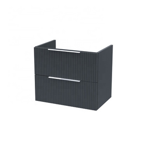 PTB Modern Fully Corrugated 600 Two Drawer Wall Hung Satin Grey Black Bathroom Washbasin Cabinet Vanity Furniture