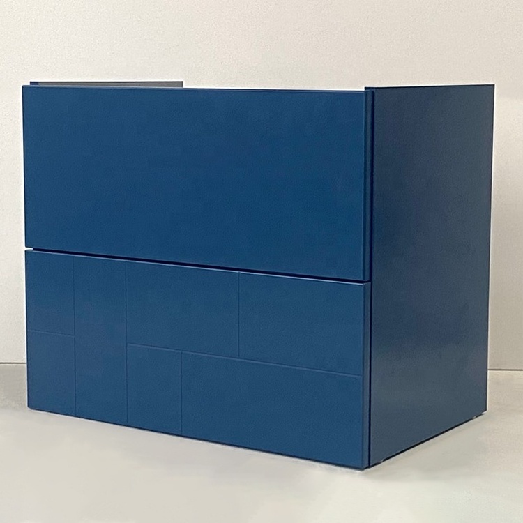 PTB Modern Block Panel 600 Two Drawer Satin Blue Bathroom Wall Hung Cabinet Vanity Furniture