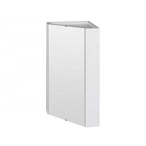 PTB Modern Bright White Wall Mounted Corner Bathroom Mirror Cabinet Vanity