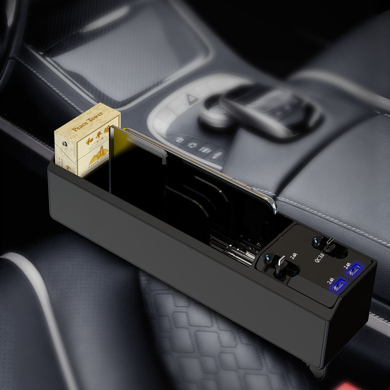 Multi-function Storage Box Car Seat Side Gap Filler with 6 A Output Charging Function Car Charger