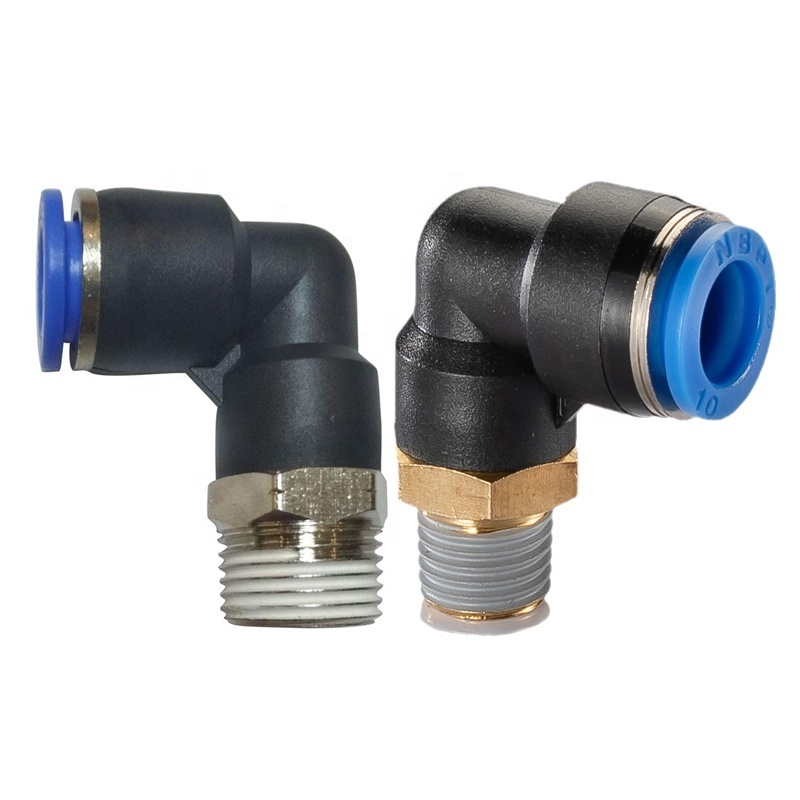 PL Series Elbow 90 Degree Push In To Connect Plastic Brass Pneumatic Polyurethane Nylon Tube Fitting