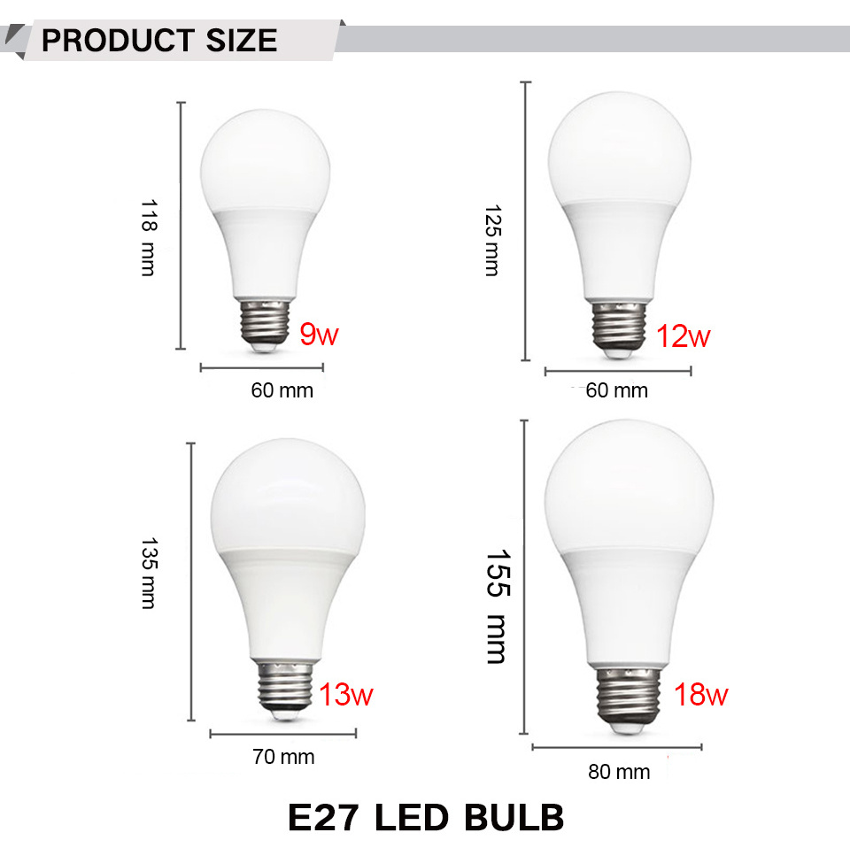 High quality real power 9w 12w 13w 18w e27  AC 220V led light bulbs for indoor use