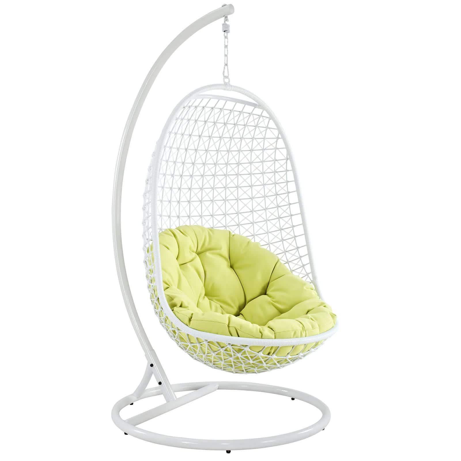 lala swing chair made of steel frame wrapped in synthetic rattan woven equipped with sunproof cushions for indoor and outdoor