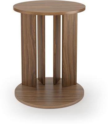 Zoe round side table made of solid teak wood with a glossy brown finish.