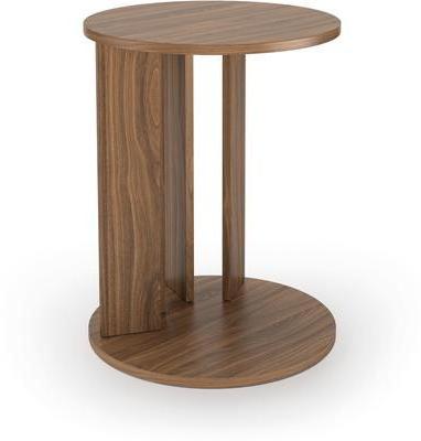 Zoe round side table made of solid teak wood with a glossy brown finish.