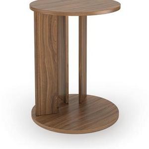 Zoe round side table made of solid teak wood with a glossy brown finish.