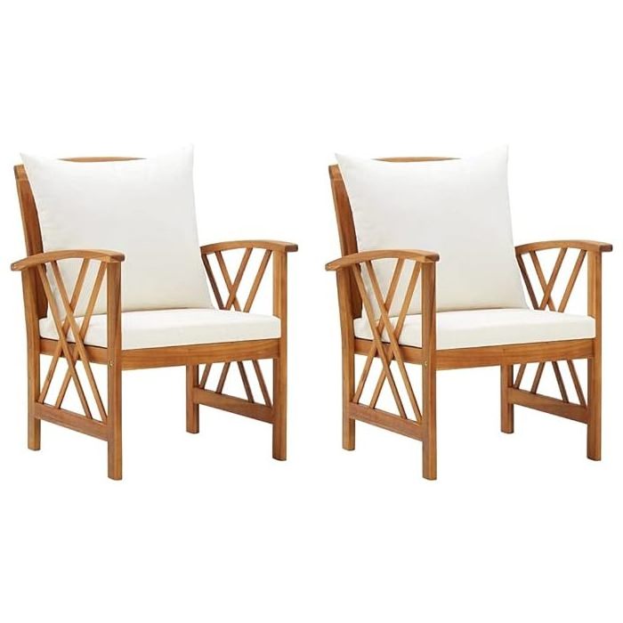 Miranda rustic garden chair made of solid teak wood with waterproof cushioning with a natural finish.