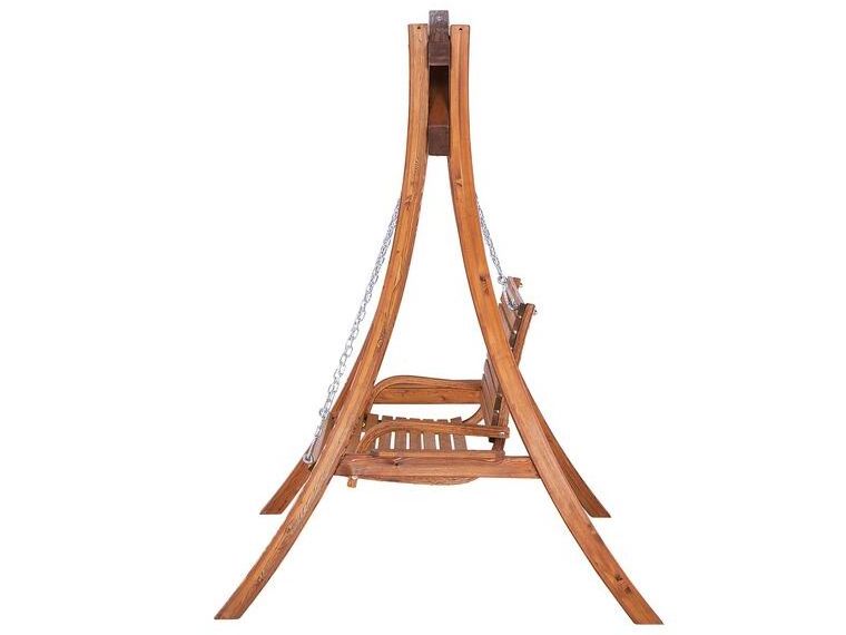 Heidy garden swing made of high quality solid teak wood with 2 seats with a shiny walnut finish.