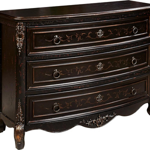 Rihanna classic dresser made of solid mahogany with wood carvings and hand painting in a brown finish.