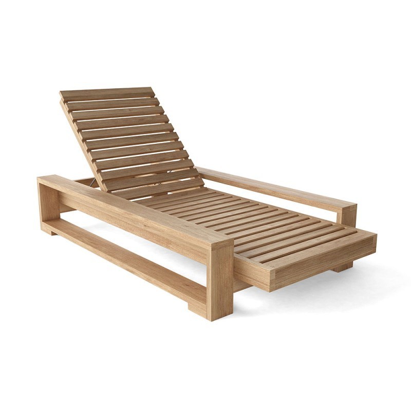 High Quality Tanza Teak Solid Wood Sun Lounge Chair with Natural Finish And Waterproof Chusion For Outdoor use