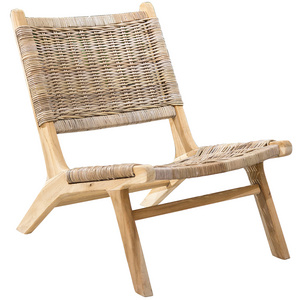 Cancun simple lounge chair made from solid teak wood frame and woven rattan with almai finish for indoor and outdoor.