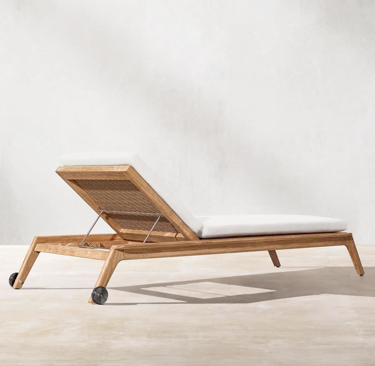 jalzo sun loungers made of solid teak wood with rattan and sunproof cushions for indoor and outdoor