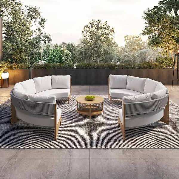 lafgy sofa set made of solid teak wood frame with woven rope seat and back and include sunproof cushion for indoor and outdoor