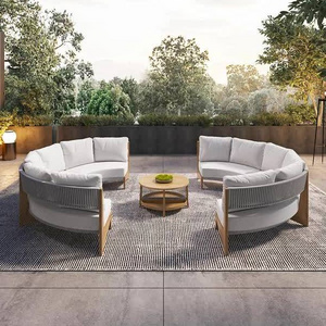 lafgy sofa set made of solid teak wood frame with woven rope seat and back and include sunproof cushion for indoor and outdoor