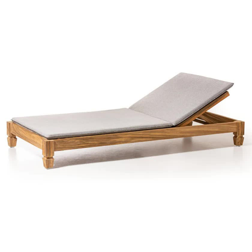 yustry sun lounger made of solid teak wood frame with natural wood color and include sunproof cushion for indoor and outdoor