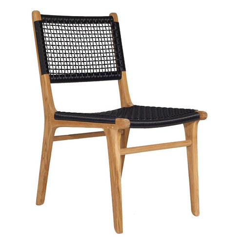 Zon garden dining chair with Teak Solid Wood material wicker black rope and natural finish for outdoor indoor dining use