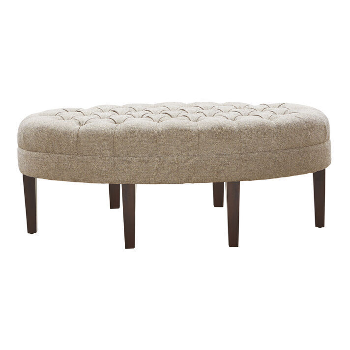 Zylak modern ottoman made from solid teak wood frame and thick linen fabric cushions with a cream walnut finish.