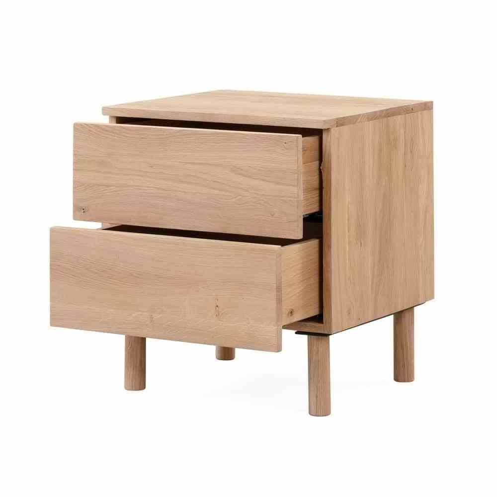 alucia solid teak wood nightstand with 2 storage drawers for indoor bedroom