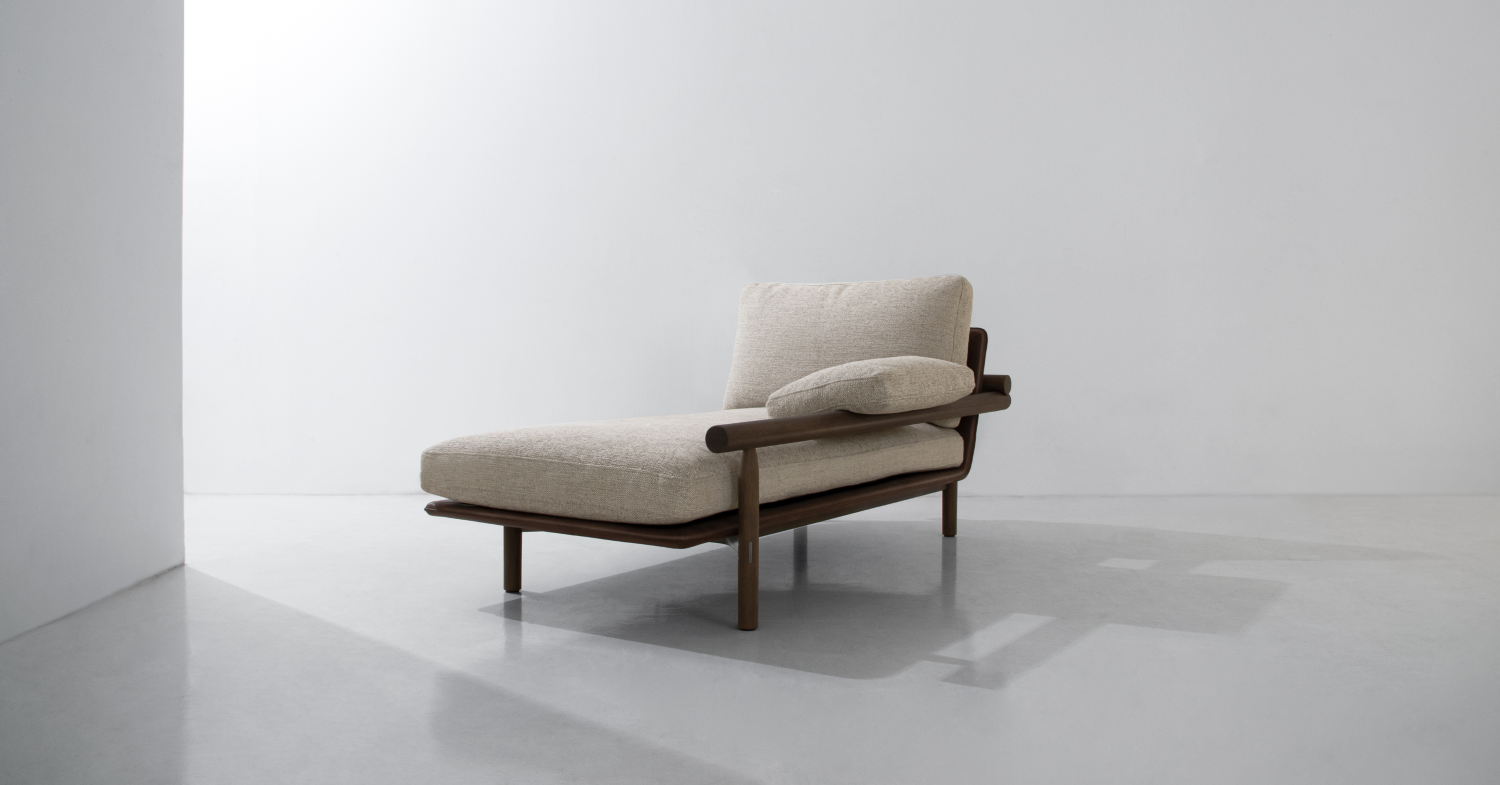 Erlya modern daybed made of solid teak wood and waterproof cushions with walnut finish for indoor and outdoor.