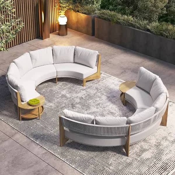 lafgy sofa set made of solid teak wood frame with woven rope seat and back and include sunproof cushion for indoor and outdoor