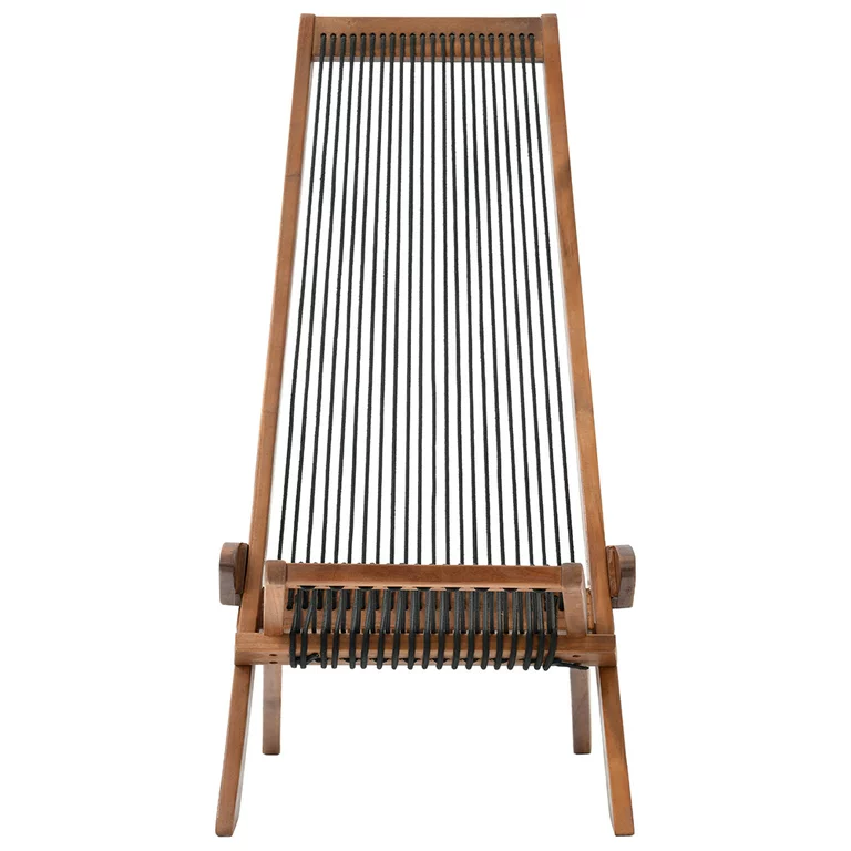 Alger Outdoor lounge chair Foldable Wooden Rope Chair for Patio Garden Pool with brown finish