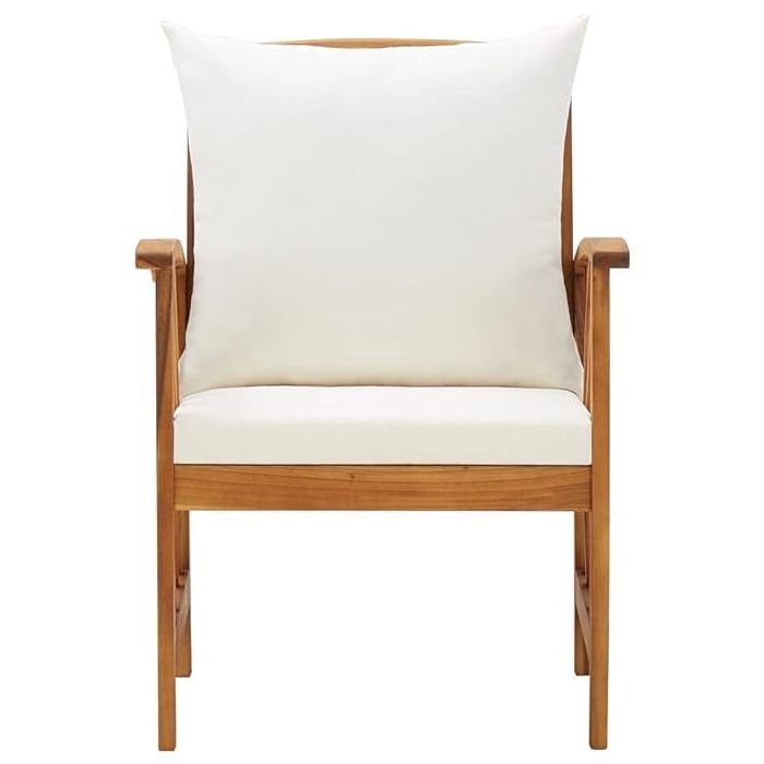 Miranda rustic garden chair made of solid teak wood with waterproof cushioning with a natural finish.