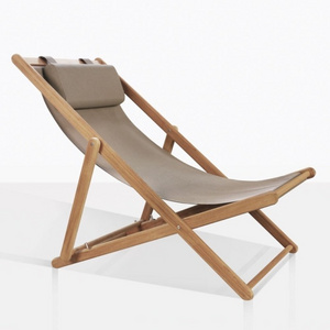 Sling reclining solid teak wood beach and pool chair with sunproof seat for indoor and outdoor use