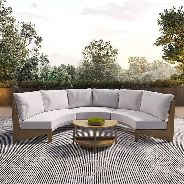 lafgy sofa set made of solid teak wood frame with woven rope seat and back and include sunproof cushion for indoor and outdoor